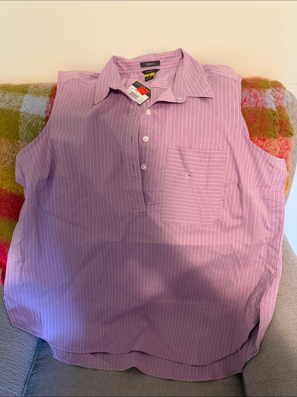 NWT Eddie Bauer Lavender Pinstripe Sleeveless Tunic